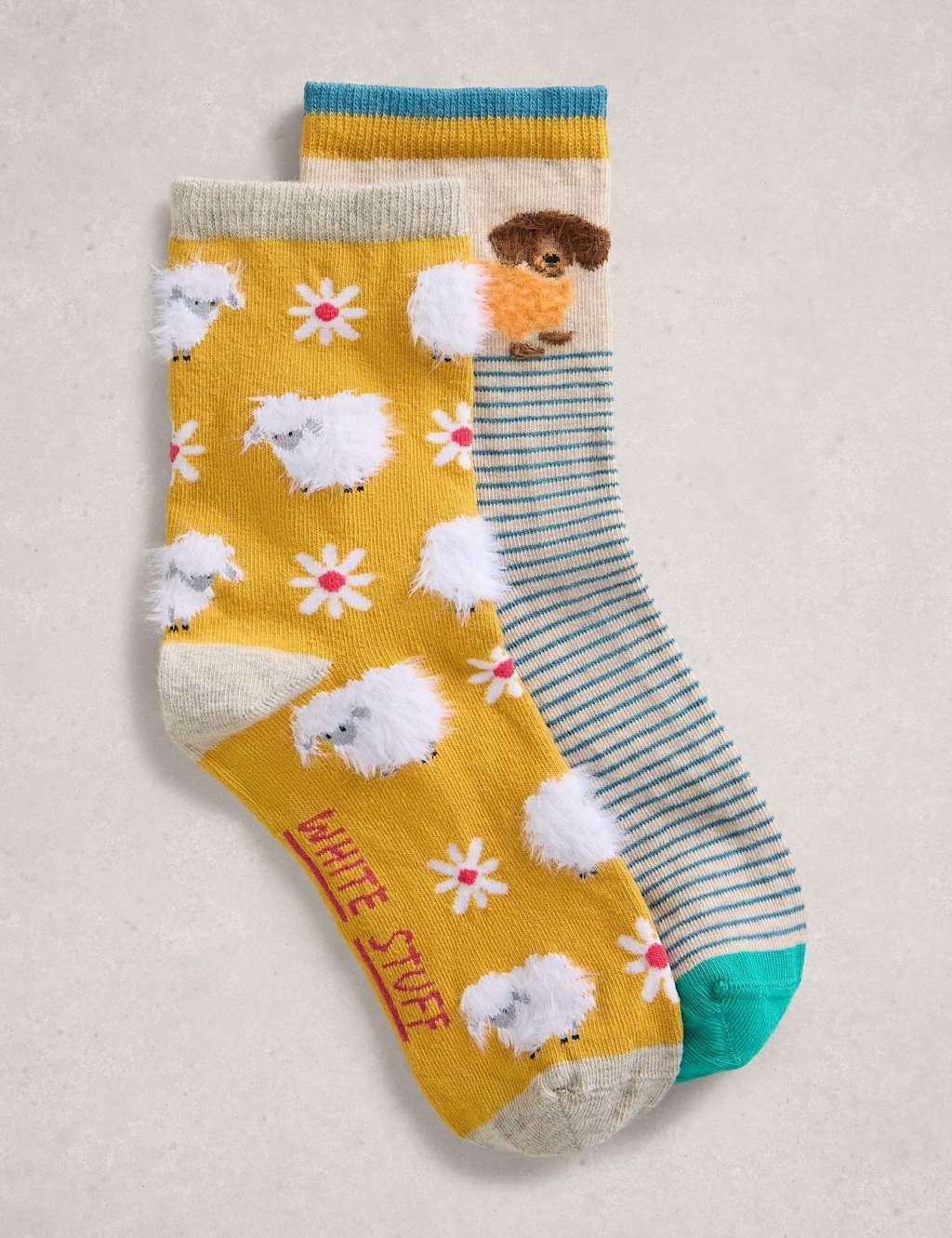 White Stuff 2 Pack Cotton Rich Animal Fluffy Socks Yellow Mix