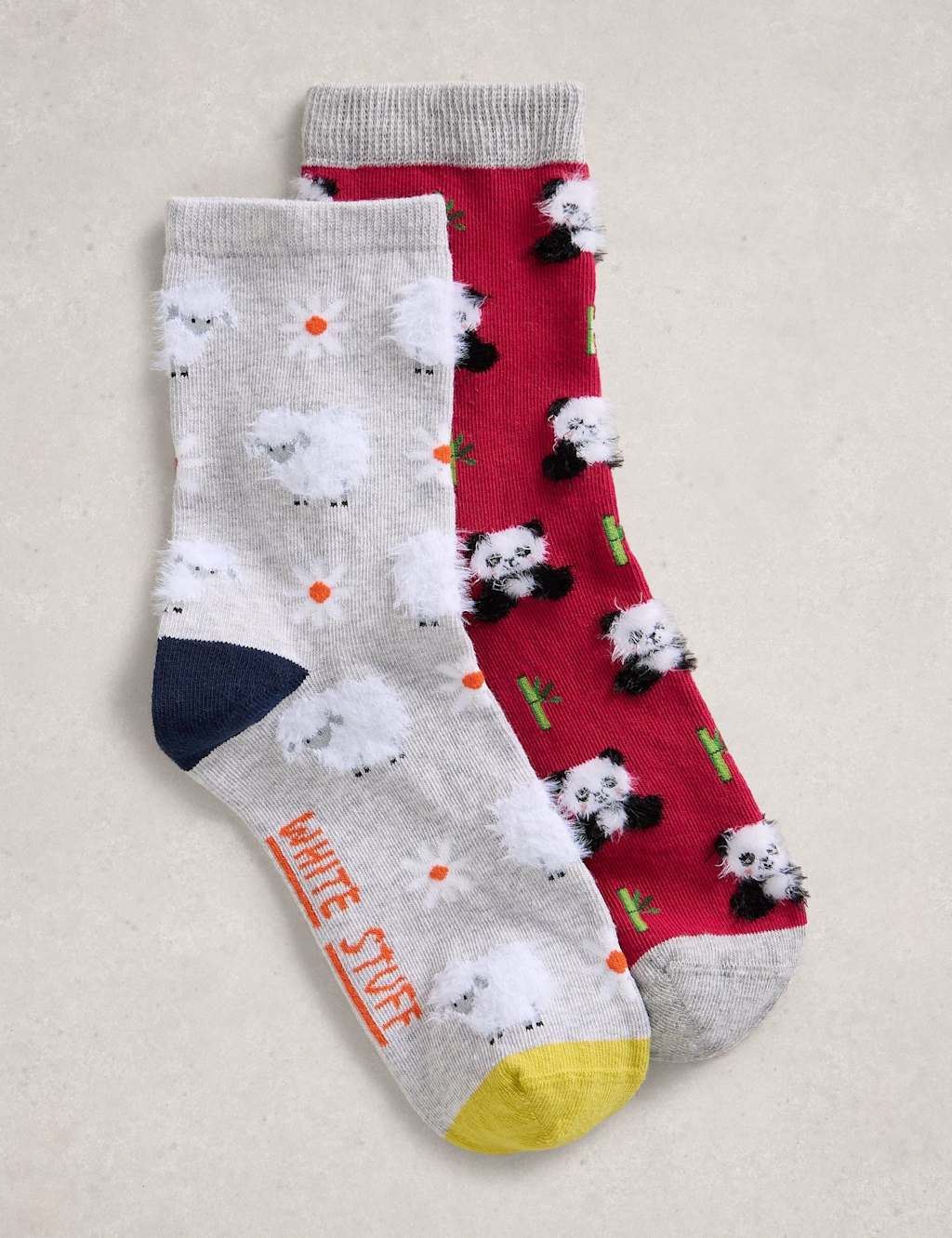 White Stuff 2 Pack Cotton Rich Animal Fluffy Socks Grey Mix