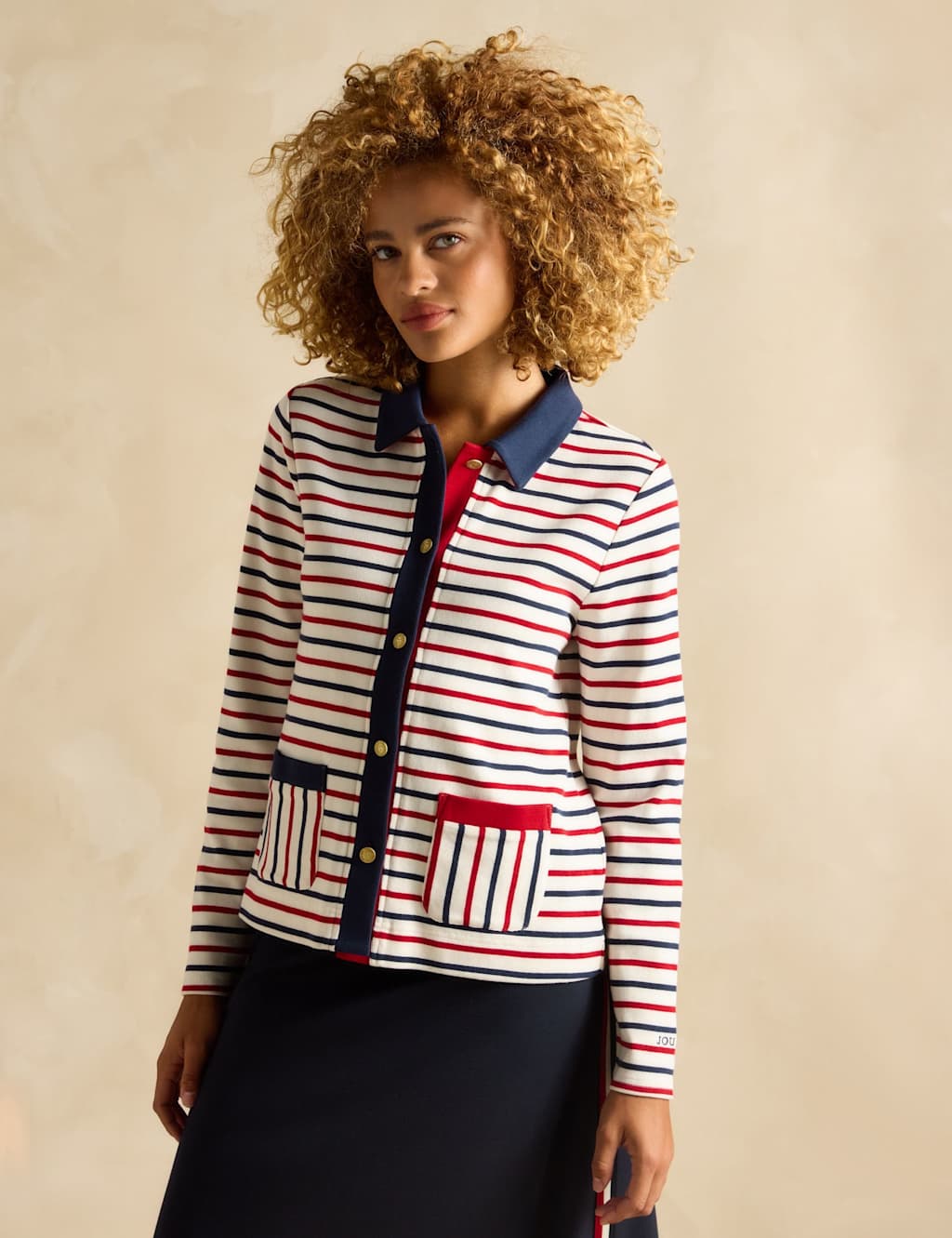 Pure Cotton Striped Collared Cardigan