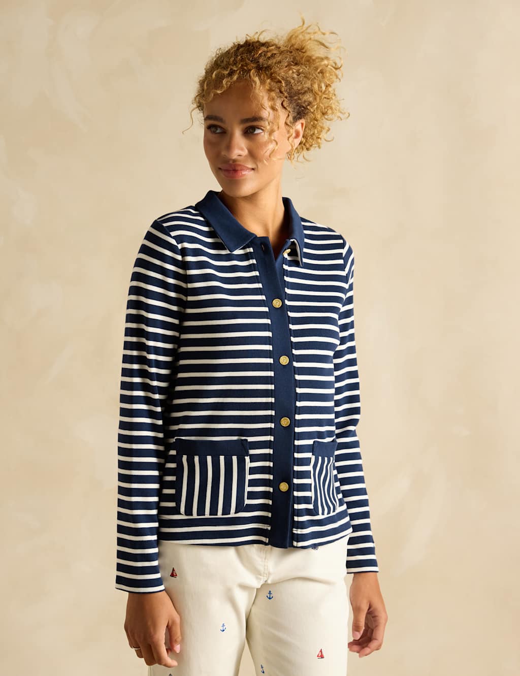 Pure Cotton Striped Collared Cardigan