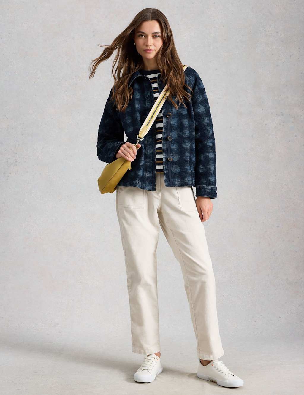 White Stuff Women's Denim Jacquard Collared Jacket - 14 - Denim Mix - Available at M&S