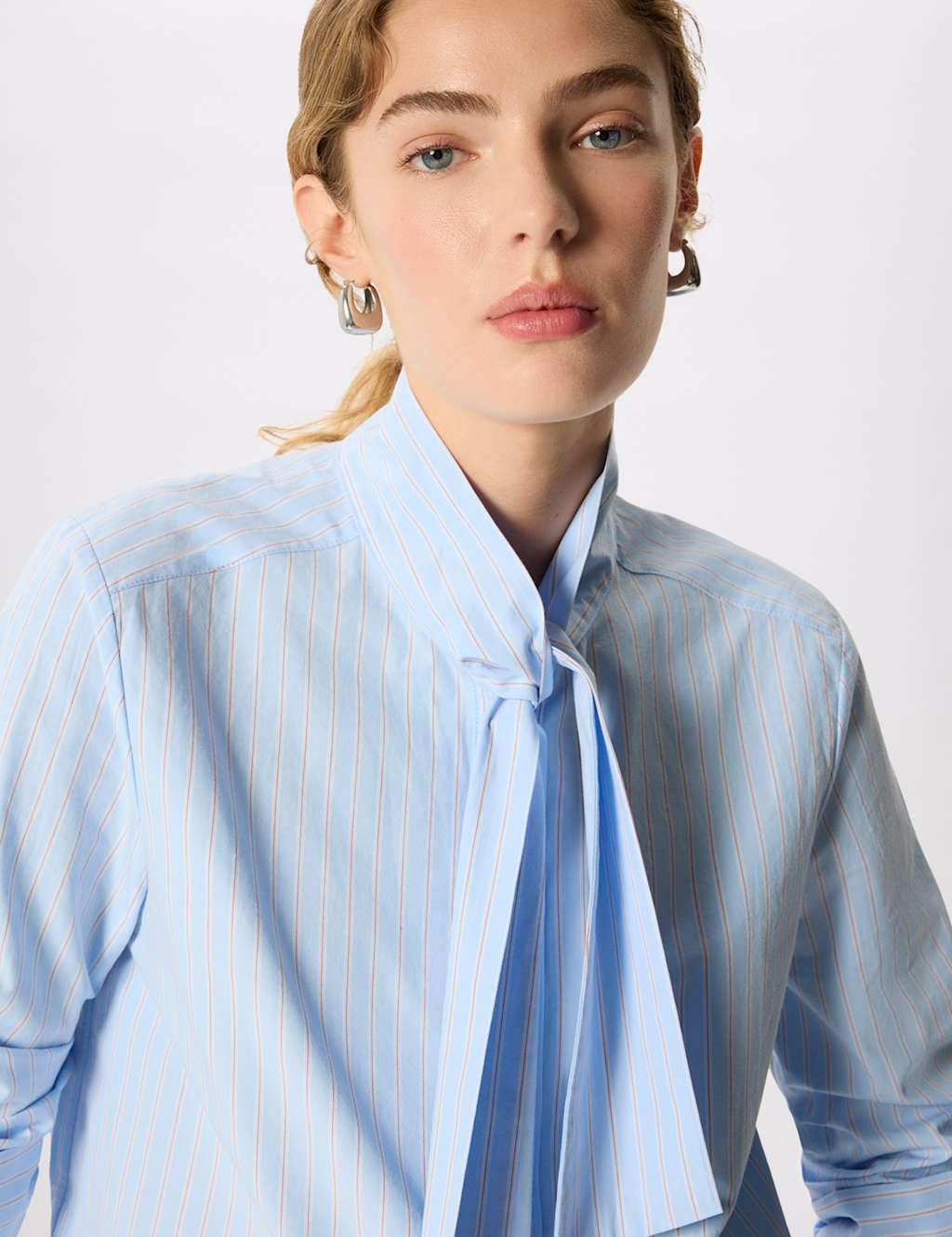 Whistles Women's Pure Cotton Striped Tie Neck Shirt - 10 - Blue Mix - Available at M&S