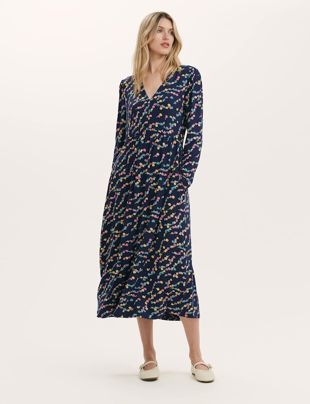 Finery London Jersey Floral Midi Dress Navy Mix