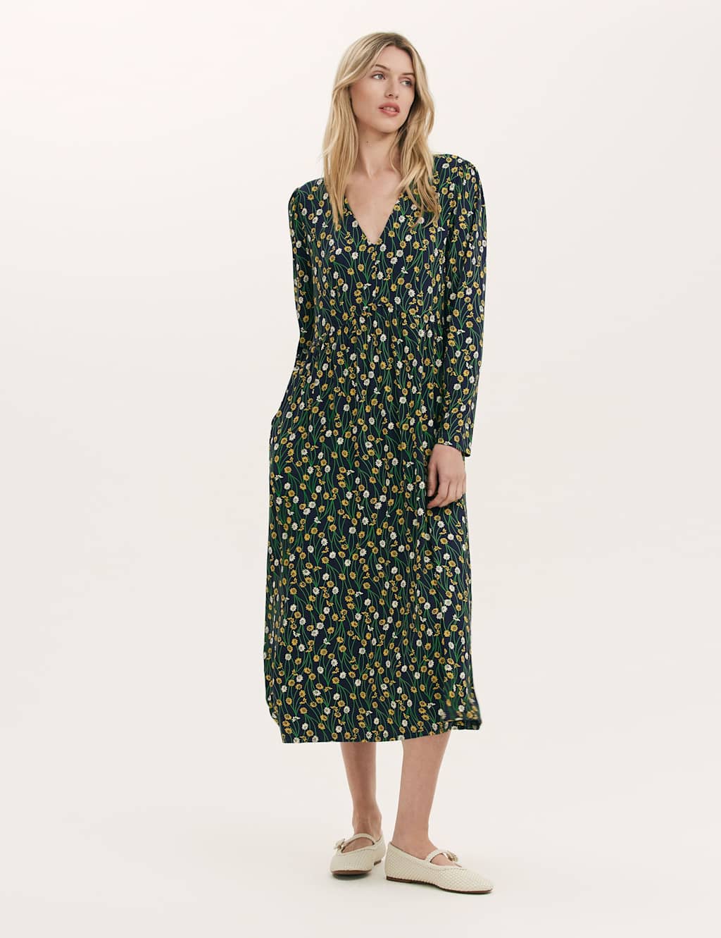 Finery London Women's Jersey Floral Midi Dress - 14 - Yellow Mix - Available at M&S
