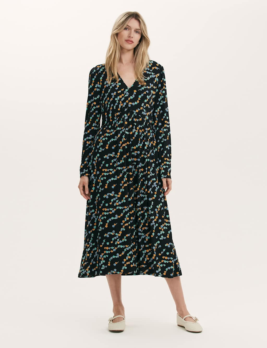 Finery London Jersey Floral Midi Dress Black Mix