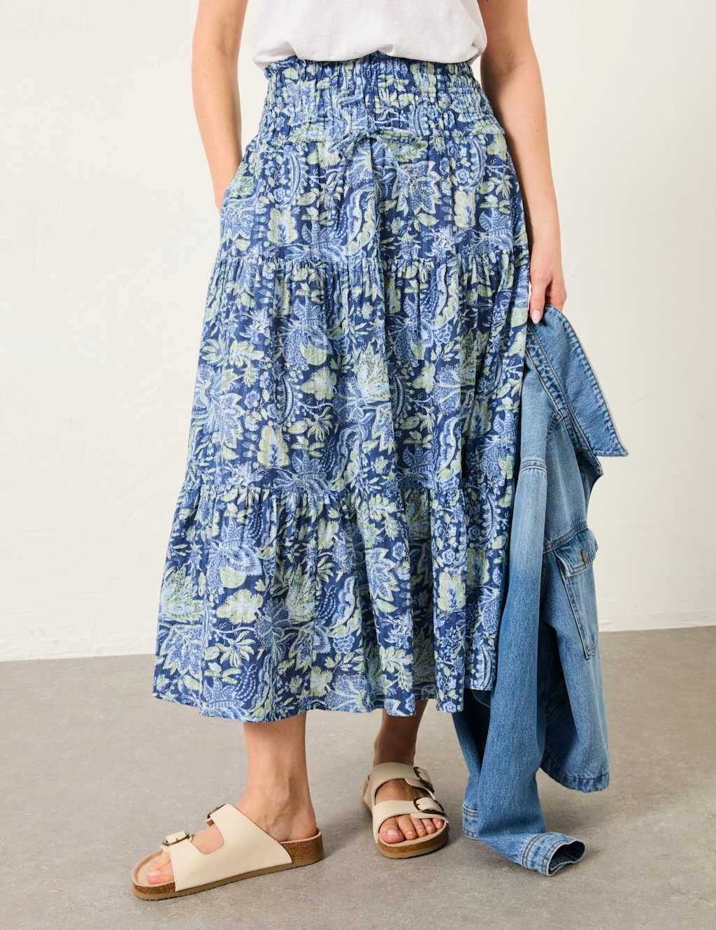 Fatface Women's Cotton Rich Paisley Midi Tiered Skirt - 14 - Navy Mix - Available at M&S