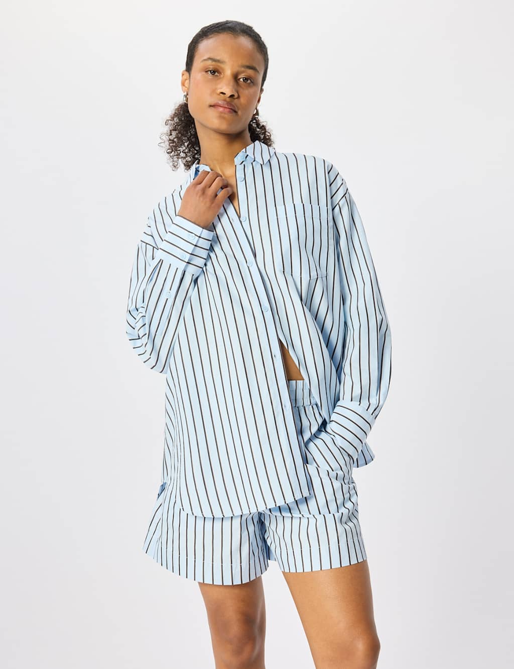 Whistles Women's Cotton Rich Striped Oversized Shirt - 12 - Blue Mix - Available at M&S
