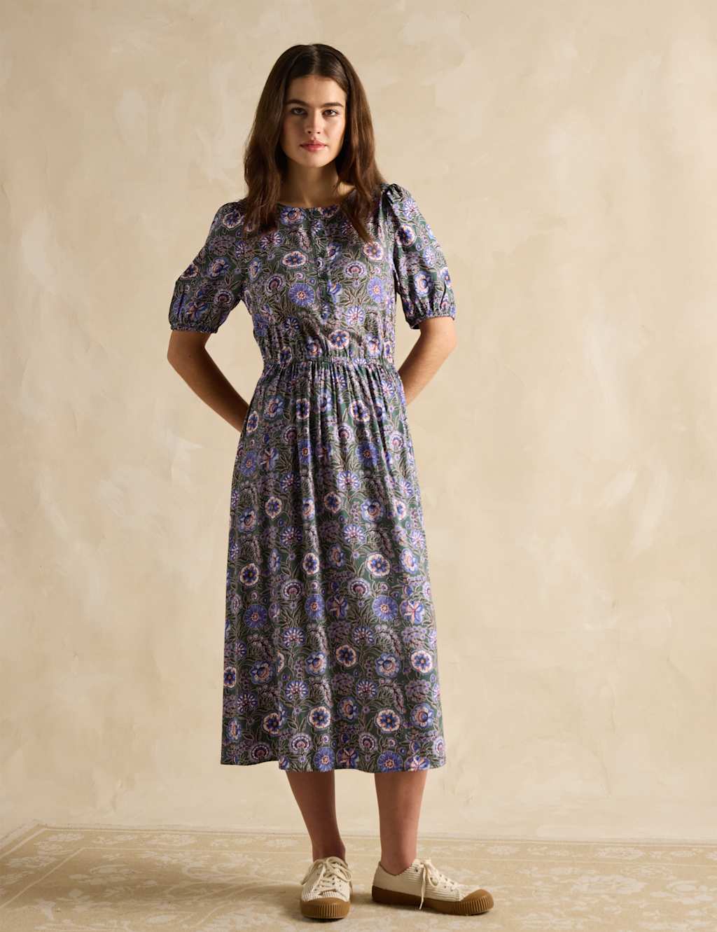 Floral V-Neck Midi Waisted Dress