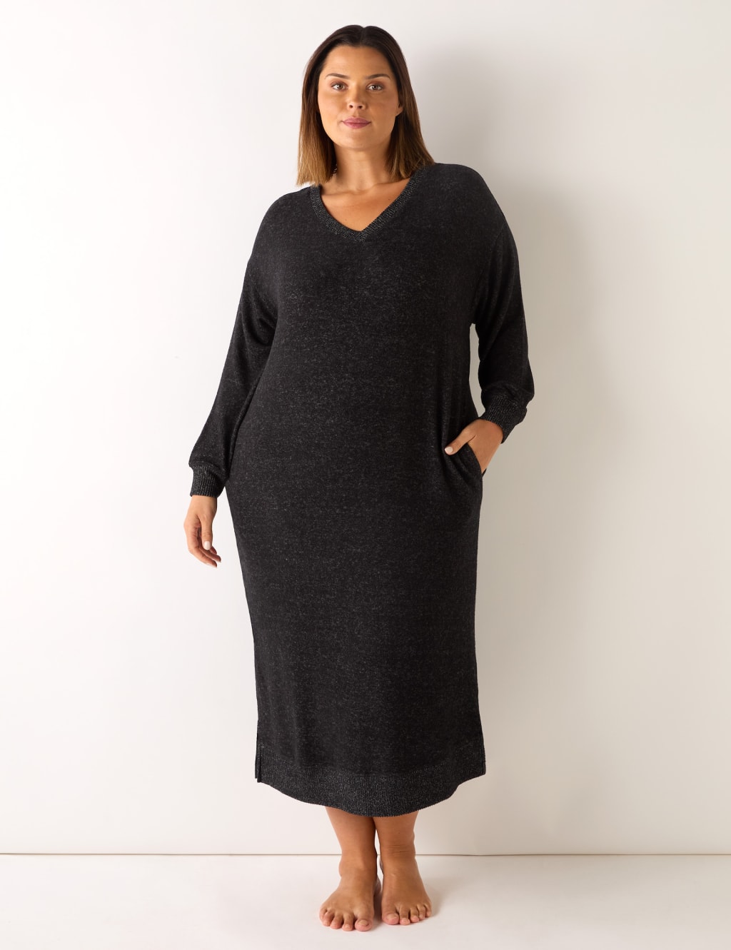 V-Neck Midi Jumper Dress