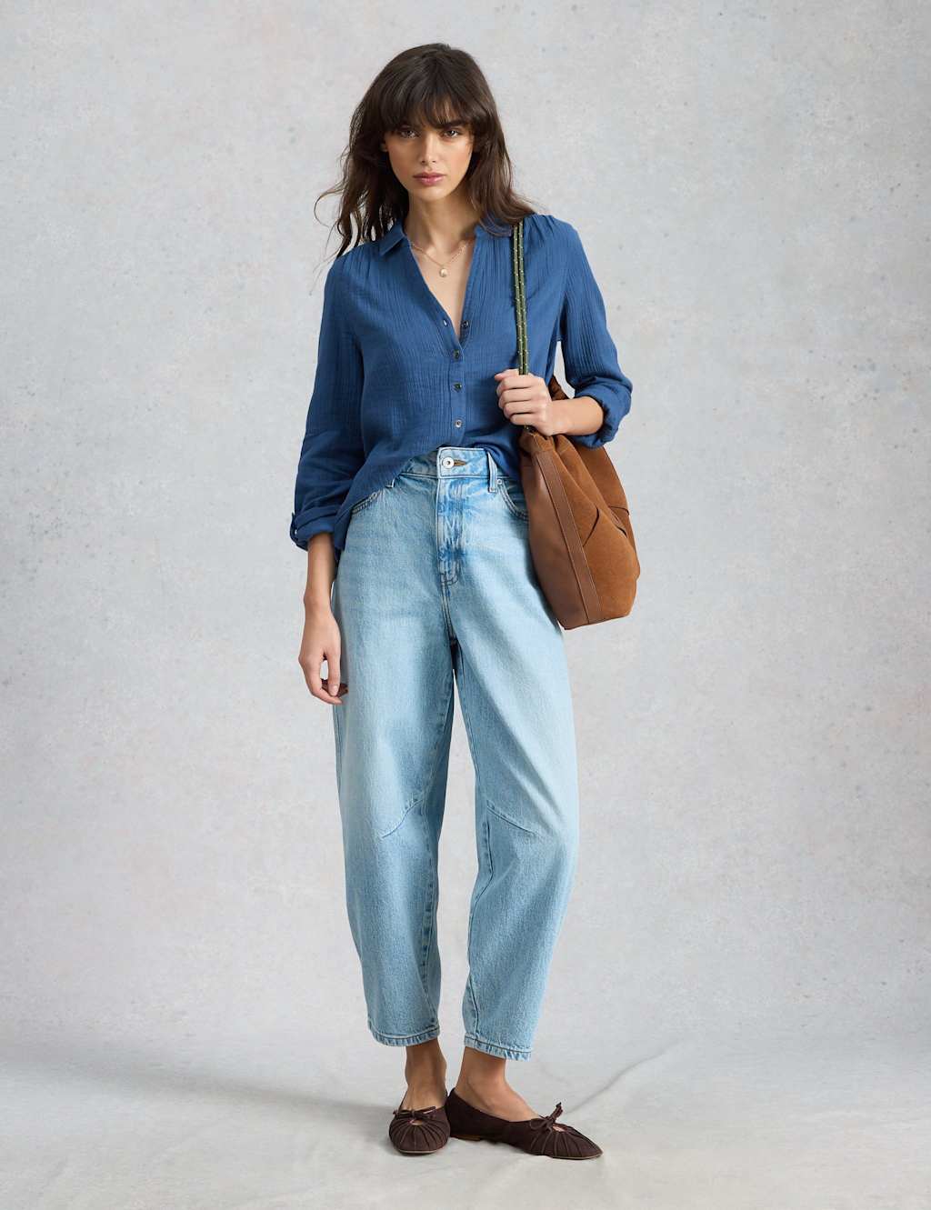 White Stuff Women's Pure Cotton Double Cloth Collared Shirt - 10 - Blue - Available at M&S