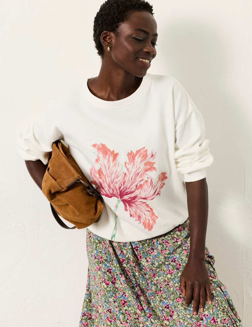 Fatface Women's Cotton Rich Floral Crew Neck Sweatshirt - 16 - Ivory Mix - Available at M&S