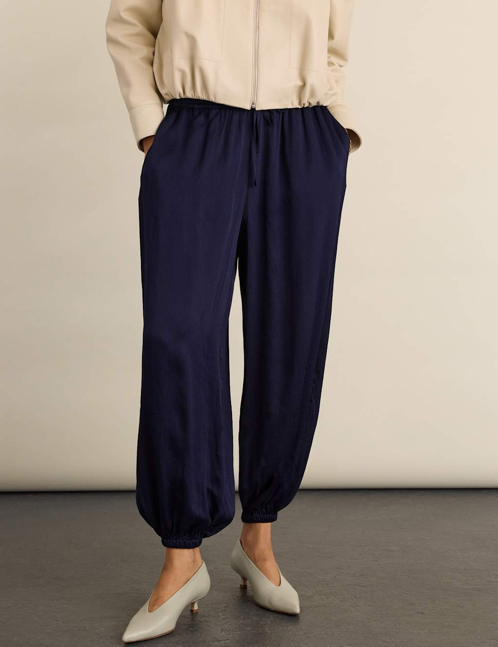 Baukjen Women's Satin Barrel Leg Trousers - 14 - Navy - Available at M&S