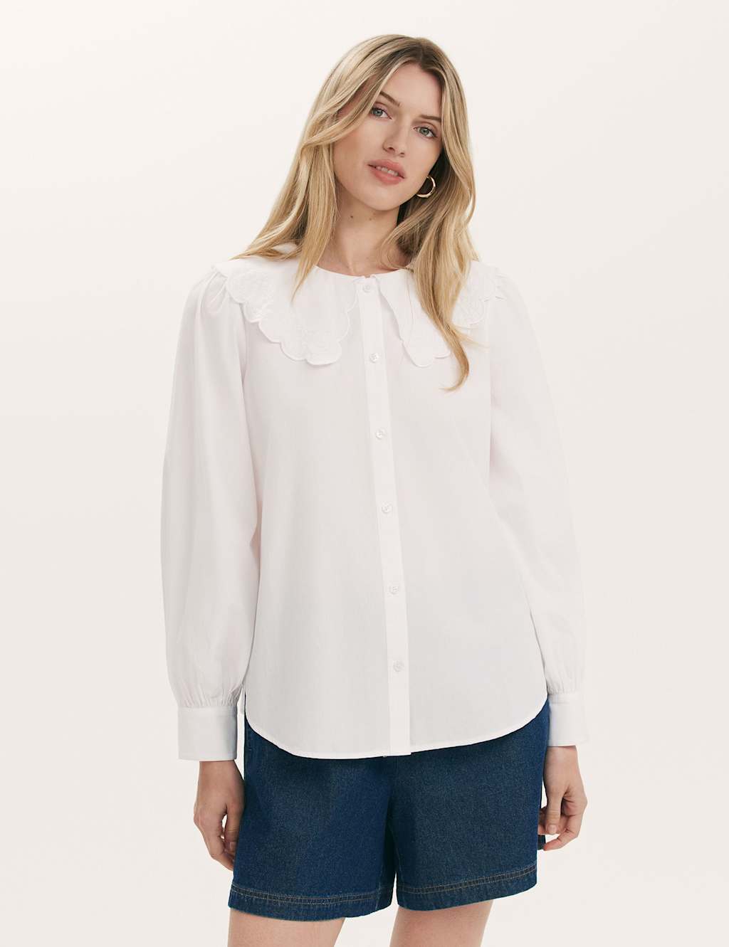 Finery London Pure Cotton Embroidered Collared Shirt White