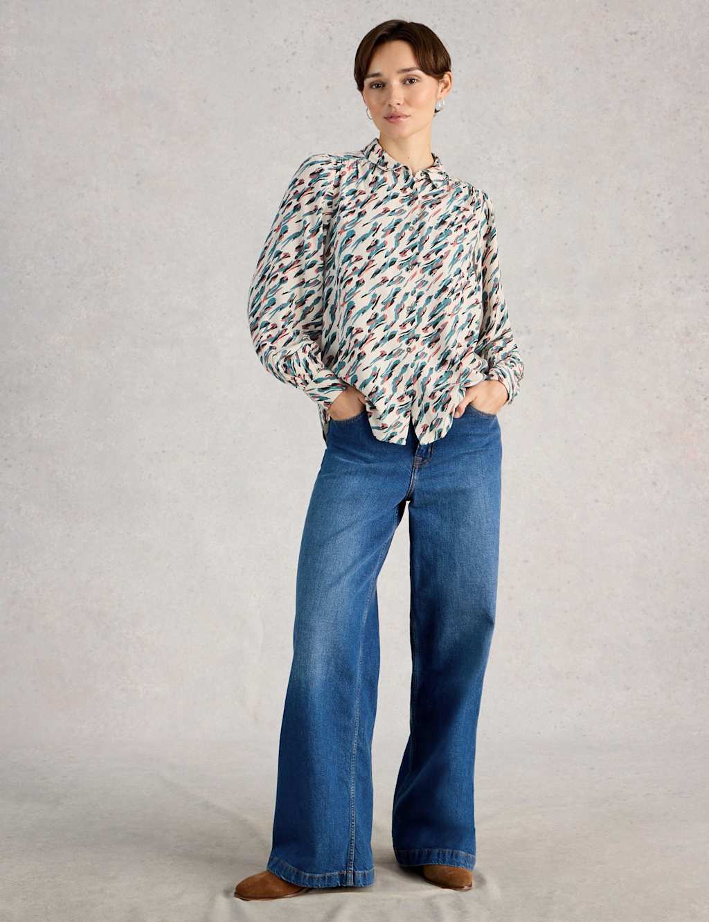 White Stuff Patterned Collared Shirt White Mix