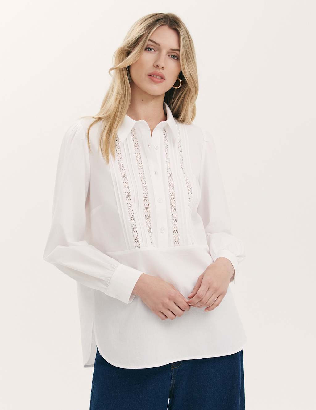 Finery London Lace Detail Cotton Shirt White