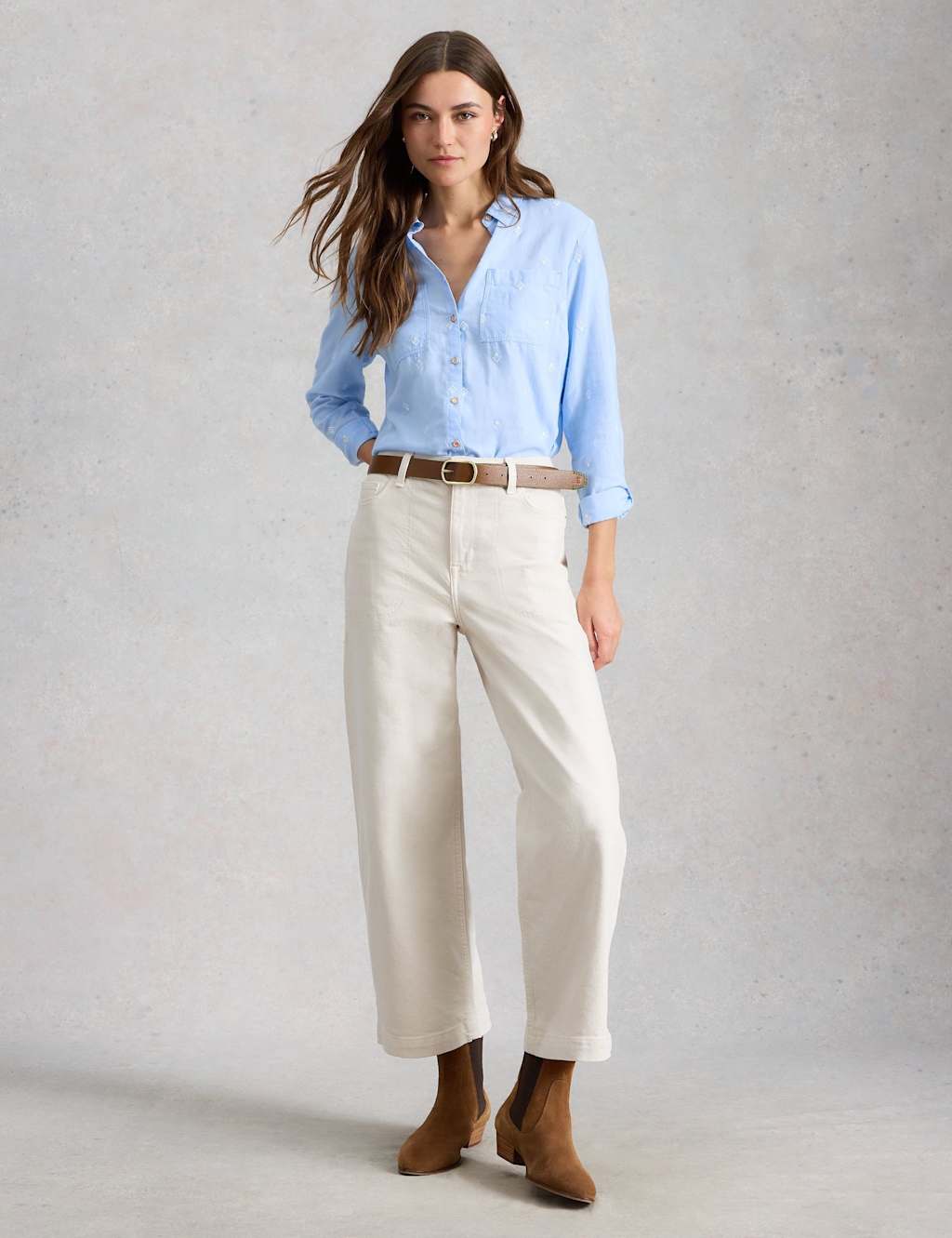 White Stuff Women's Pure Cotton Embroidered Collared Shirt - 8 - Blue Mix - Available at M&S