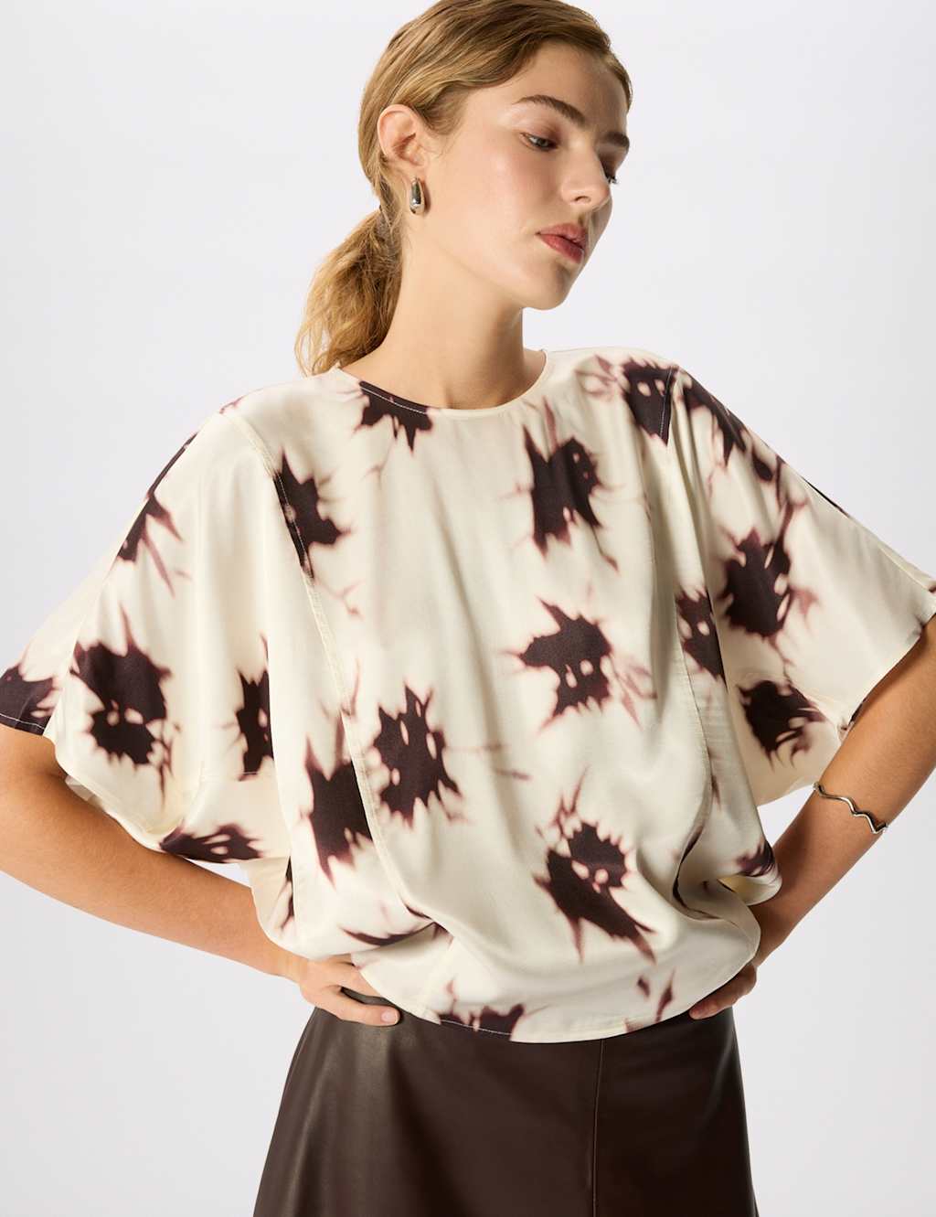 Whistles Women's Printed Round Neck Blouse - 10 - Ivory Mix - Available at M&S
