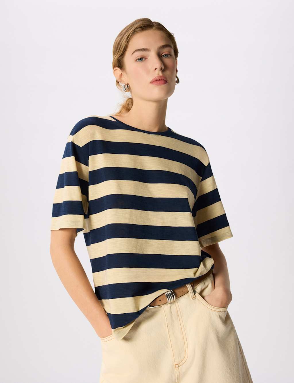Whistles Women's Pure Cotton Striped T-Shirt - Small - Navy Mix - Available at M&S