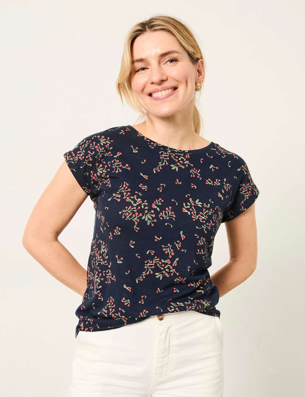 Fatface Women's Modal Blend Cherry Print T-Shirt - 12 - Navy Mix - Available at M&S