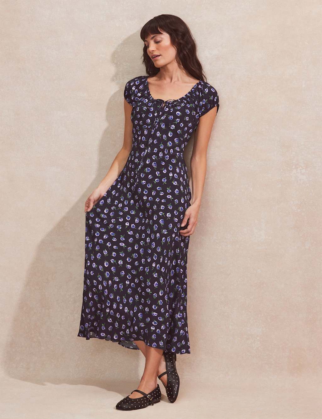Floral Tie Detail Midaxi Tea Dress