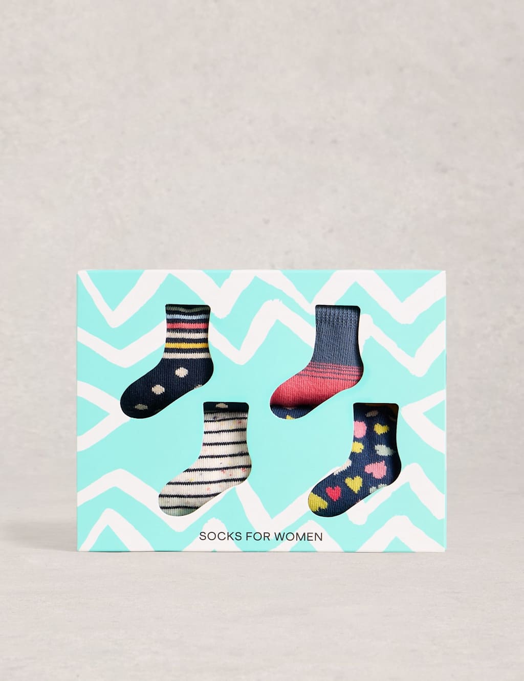 White Stuff 4pk Cotton Rich Hearts Ankle High Socks Navy Mix