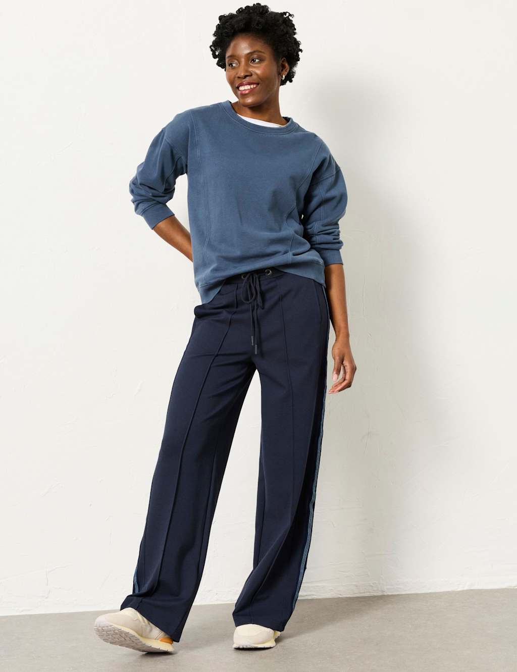 Fatface Women's Side Stripe Wide Leg Trousers - 18 - Navy Mix - Available at M&S