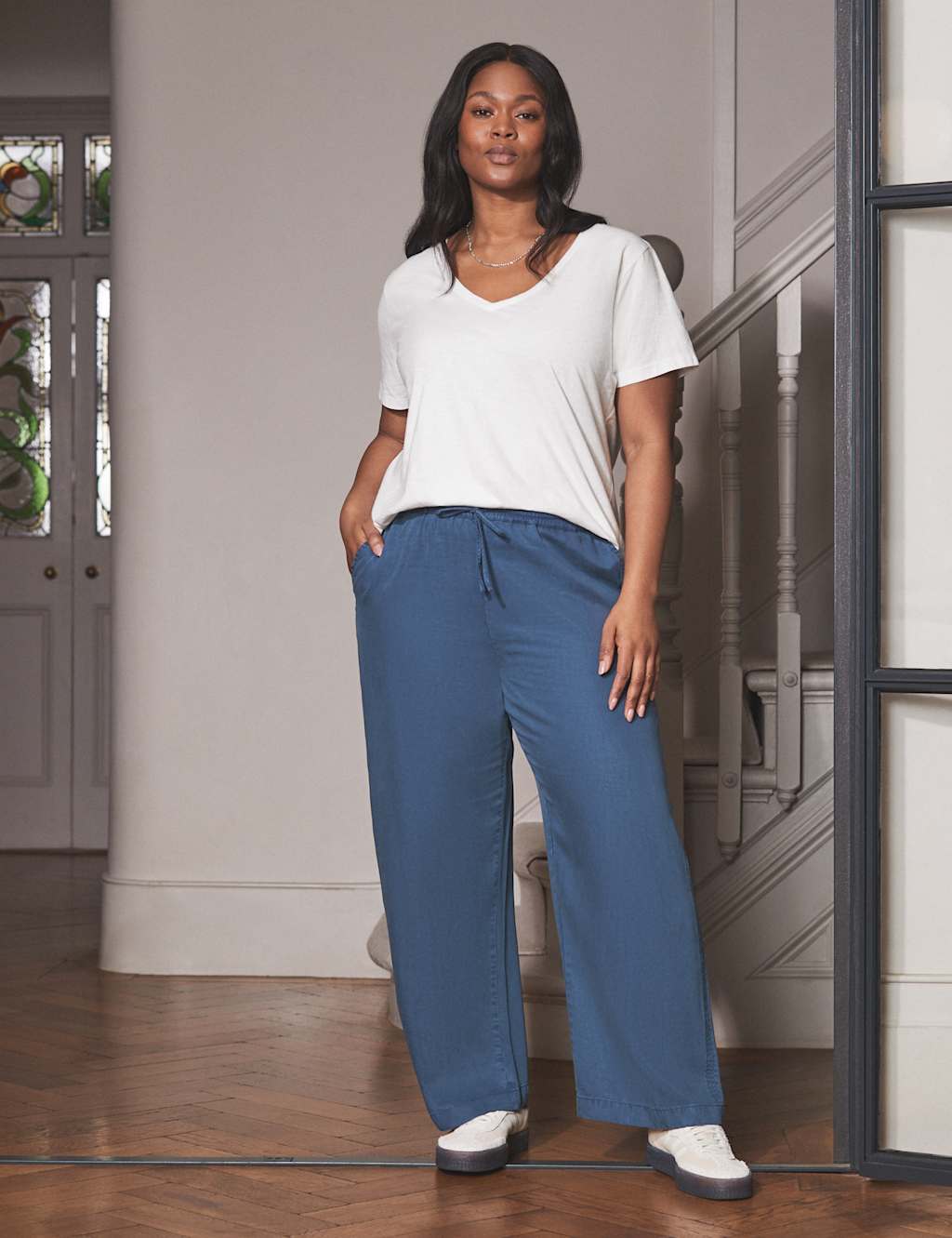 Pure Lyocell Drawstring Wide Leg Trousers