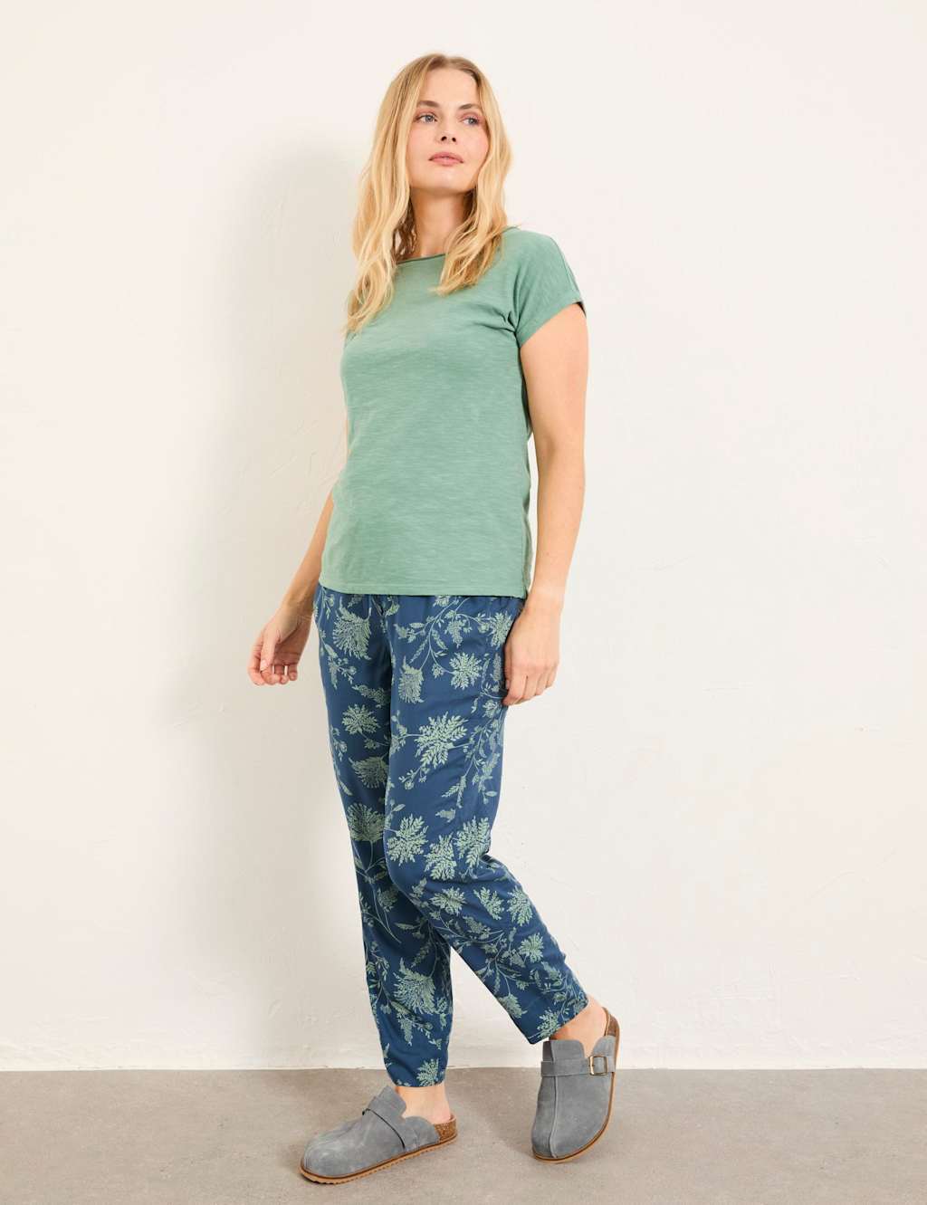 Fatface Women's Floral Tapered Ankle Grazer Trousers - 14 - Blue Mix - Available at M&S