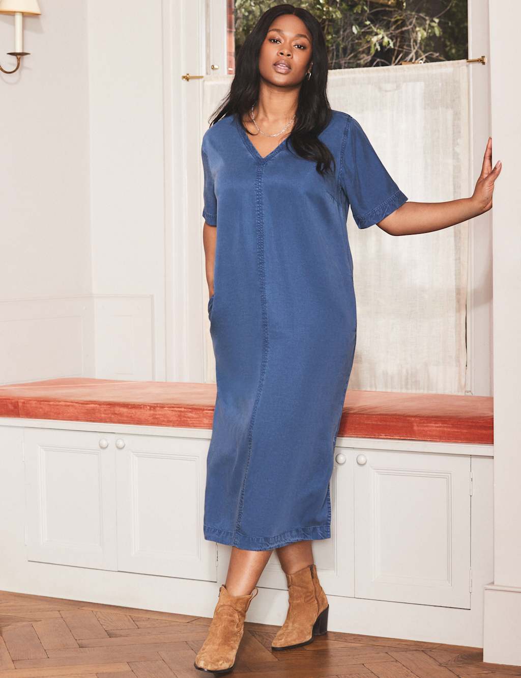 V-Neck Midi T-Shirt Dress