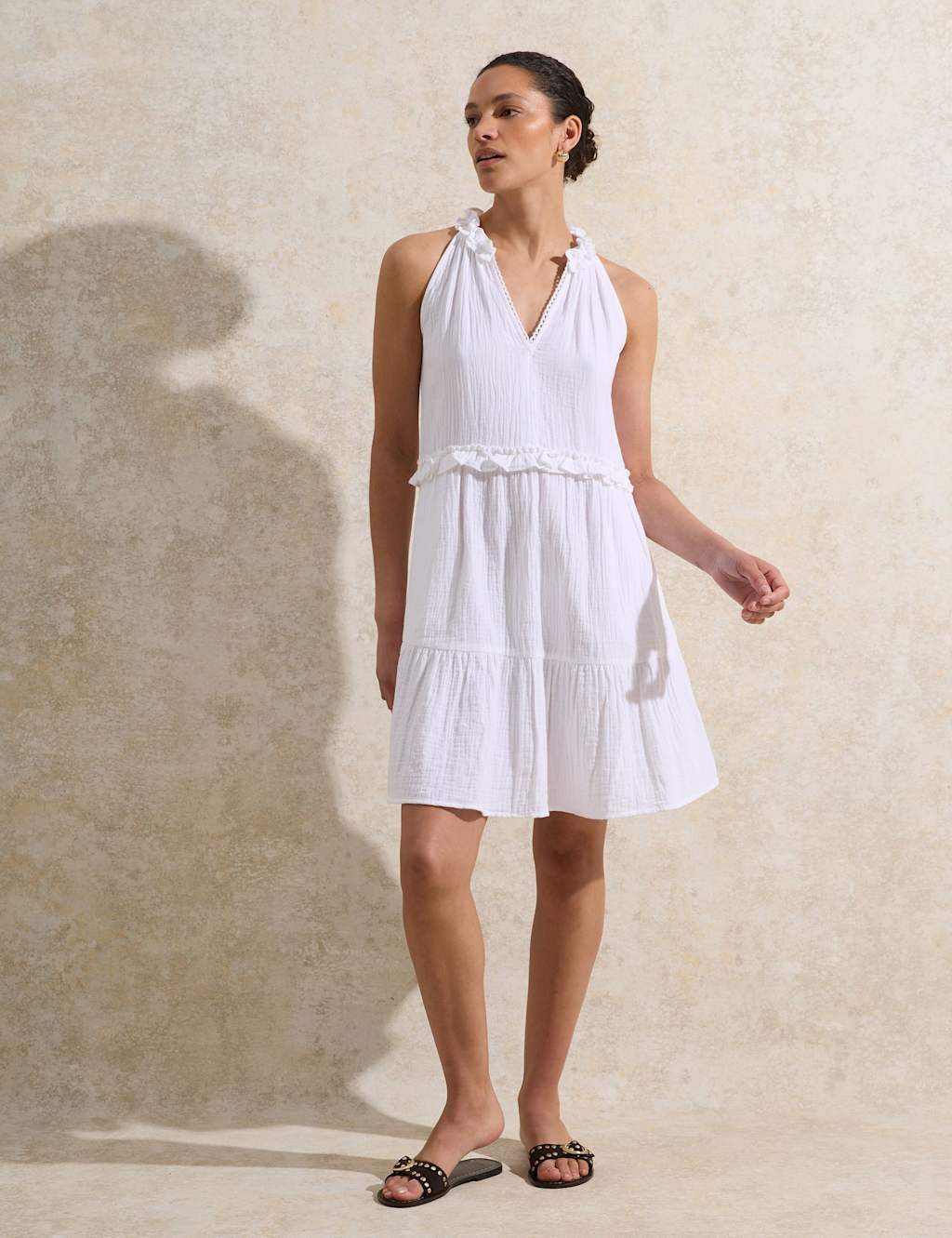 Pure Cotton Frill Detail Mini Swing Dress
