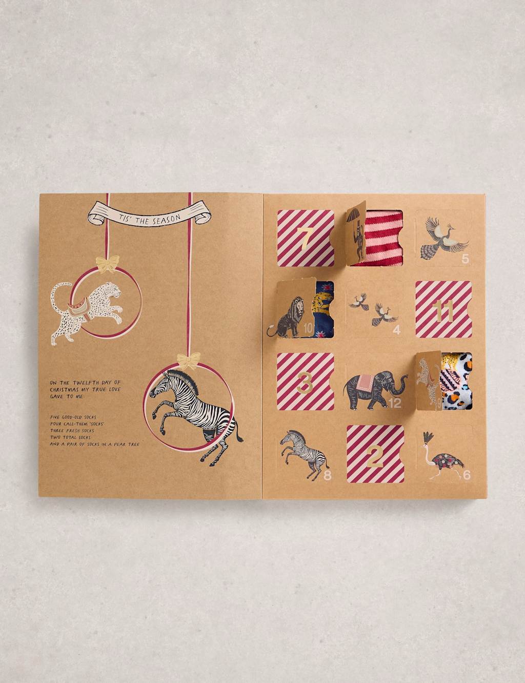 White Stuff 12 Pack Cotton Rich 12 Days Socks Advent Calendar Pink Mix
