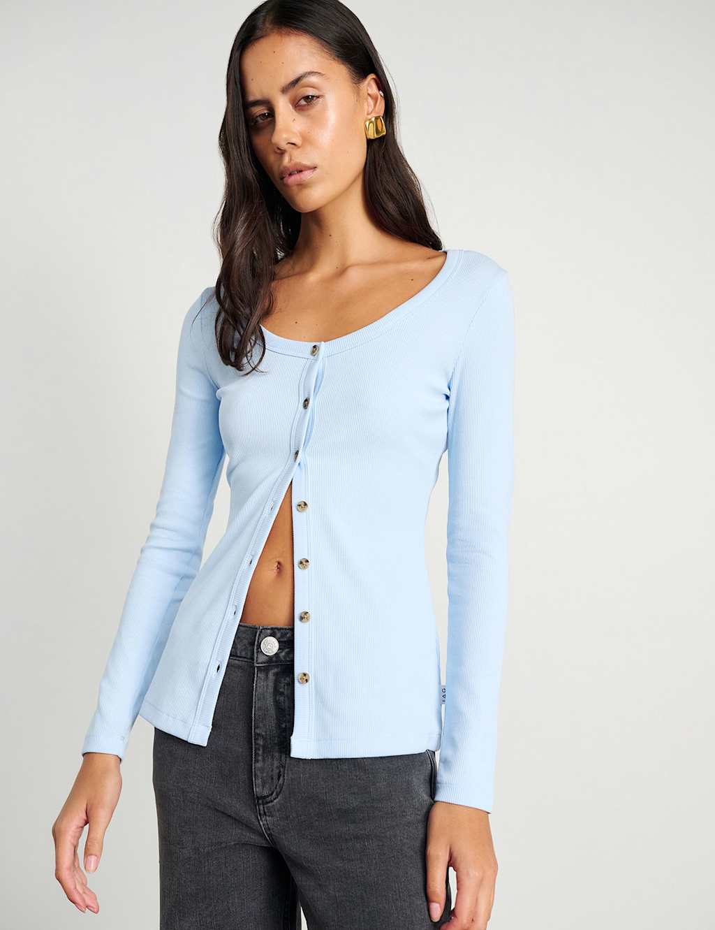 Jag Cotton Rich Ribbed Cardigan Light Blue