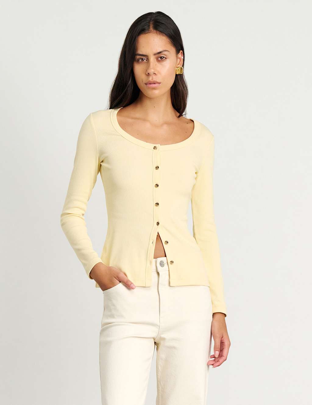 Jag Cotton Rich Ribbed Cardigan Yellow
