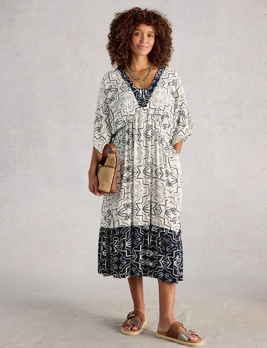White Stuff Women's Printed V-Neck Midi Beach Dress - Small - White Mix - Available at M&S
