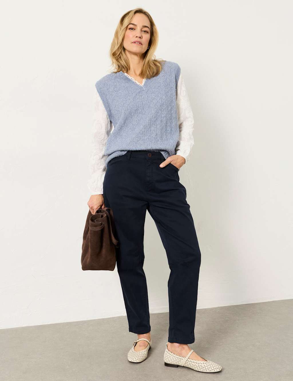 Fatface Women's Cotton Rich Tapered Ankle Grazer Chinos - 12 - Navy - Available at M&S