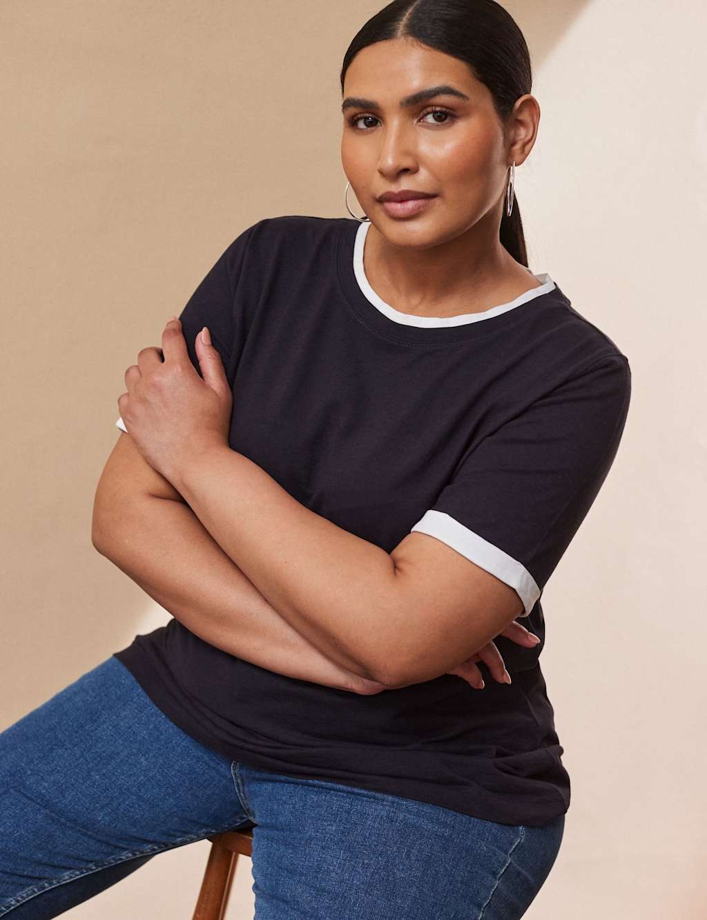 Live Unlimited London Pure Cotton Contrast T-Shirt Navy