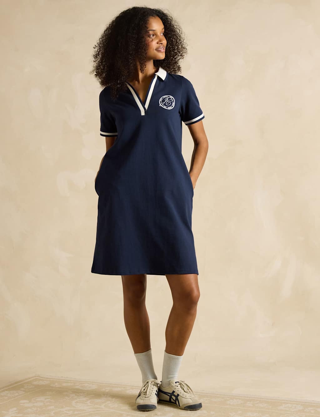 Jersey Embroidered Knee Length Polo Dress