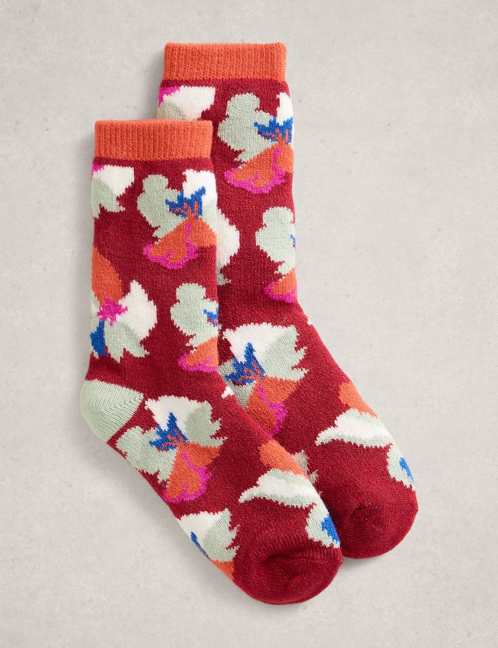 White Stuff Floral Ankle High Socks Red Mix