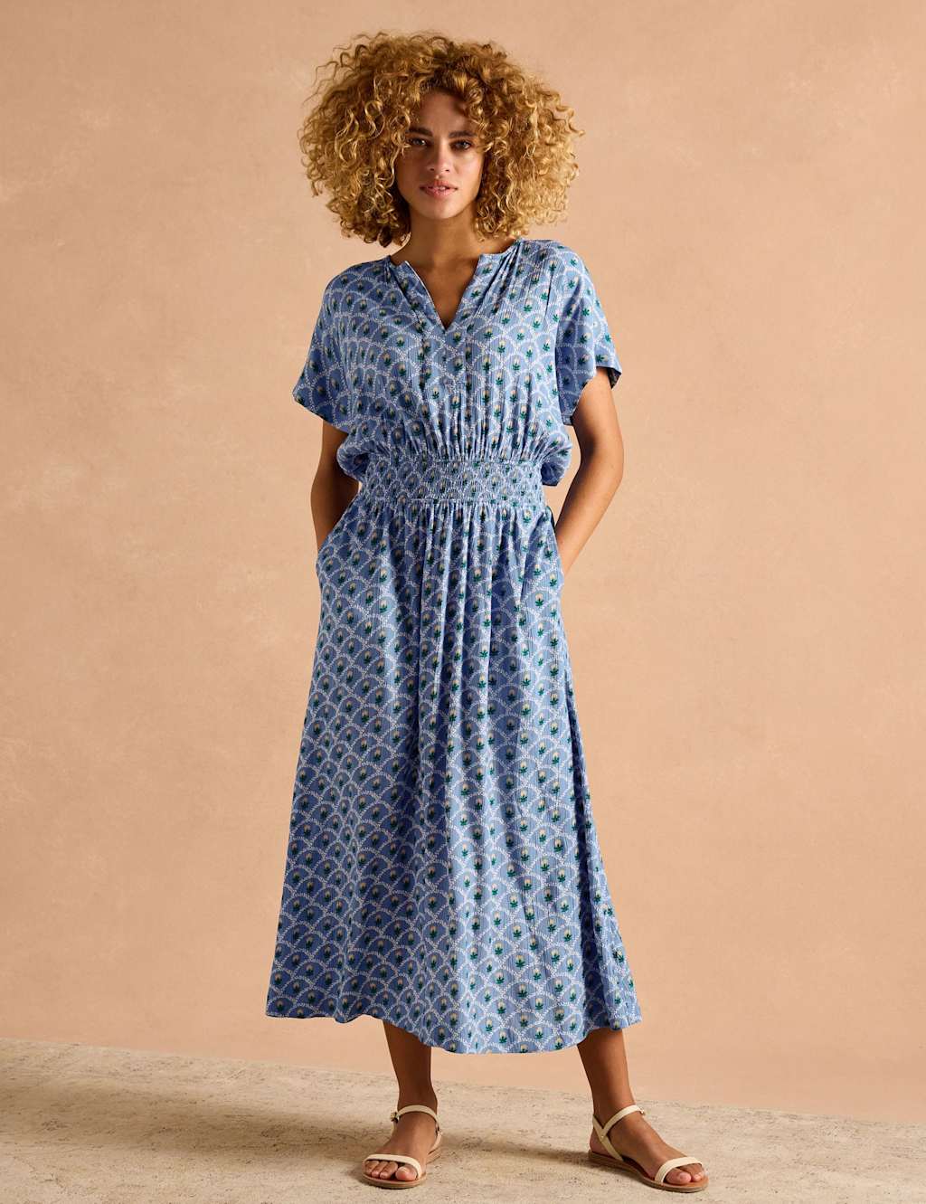 Floral Notch Neck Midaxi Waisted Dress