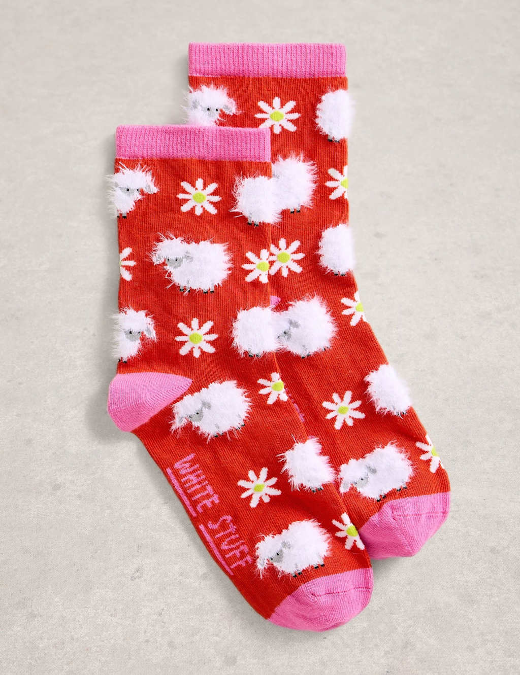 White Stuff Cotton Rich Fluffy Ankle High Socks Red Mix