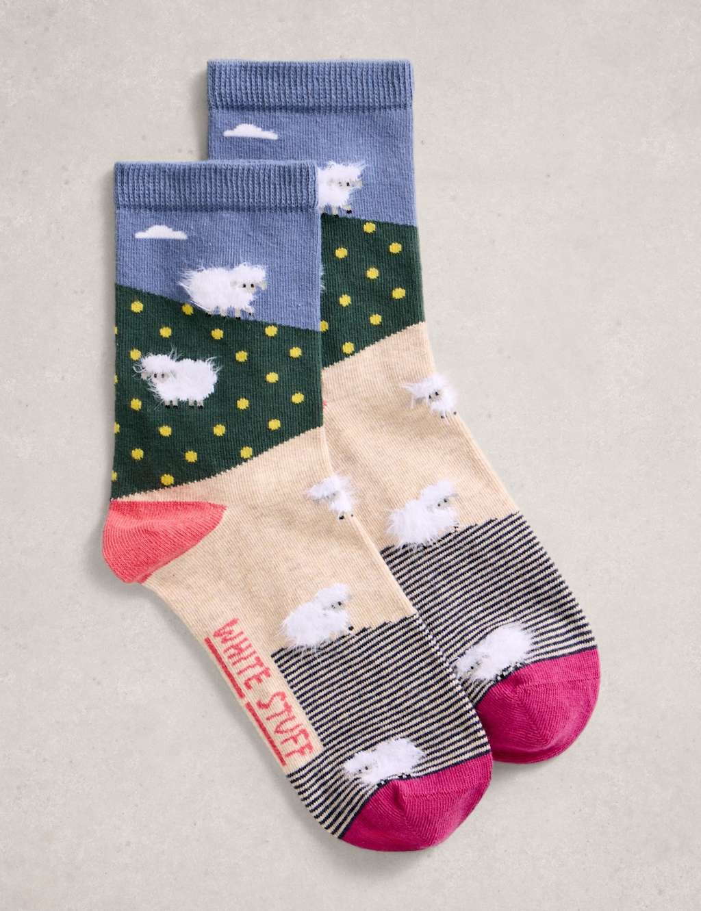White Stuff Cotton Rich Fluffy Ankle High Socks Blue Mix