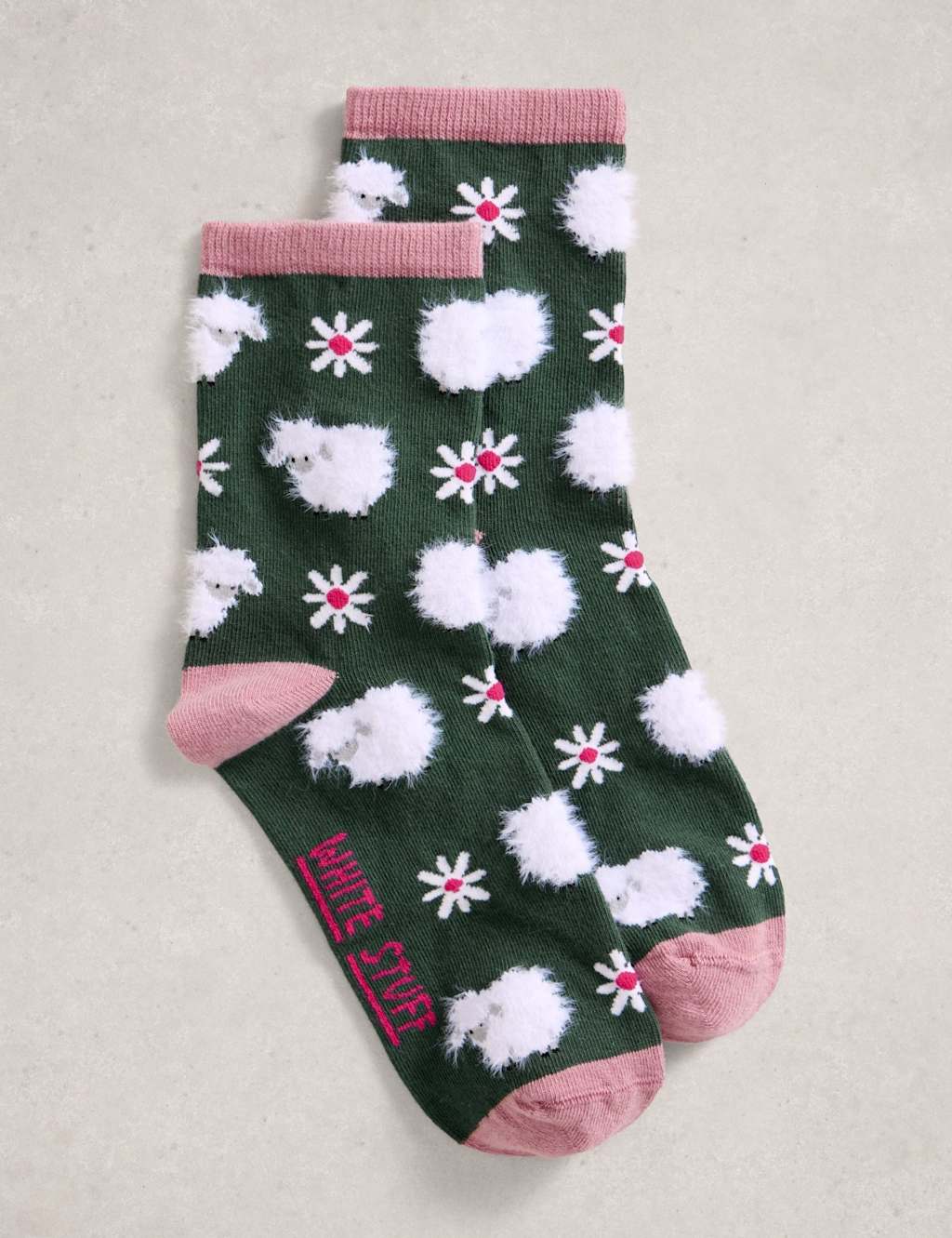 White Stuff Cotton Rich Fluffy Ankle High Socks Dark Green