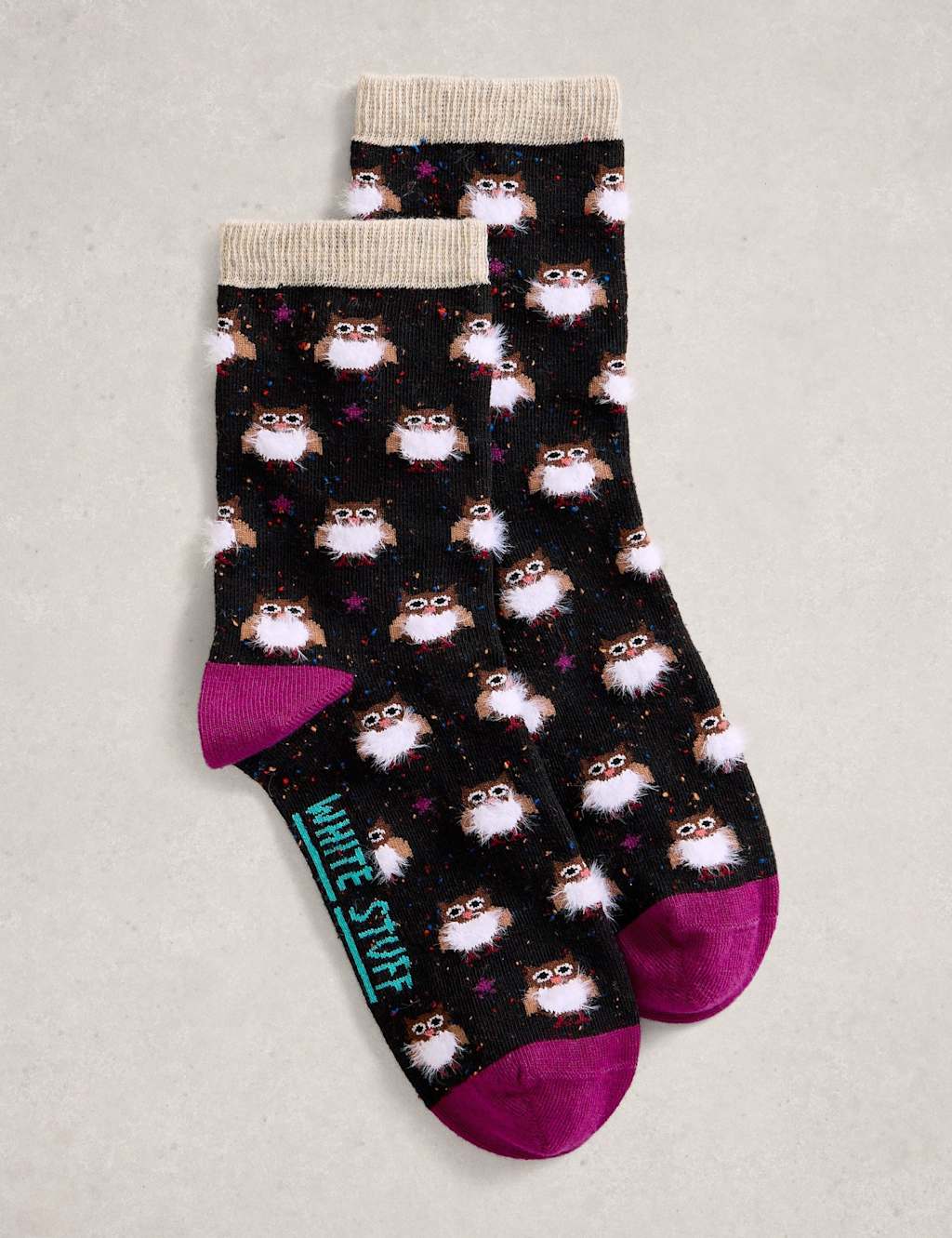 White Stuff Cotton Rich Fluffy Ankle High Socks Black Mix