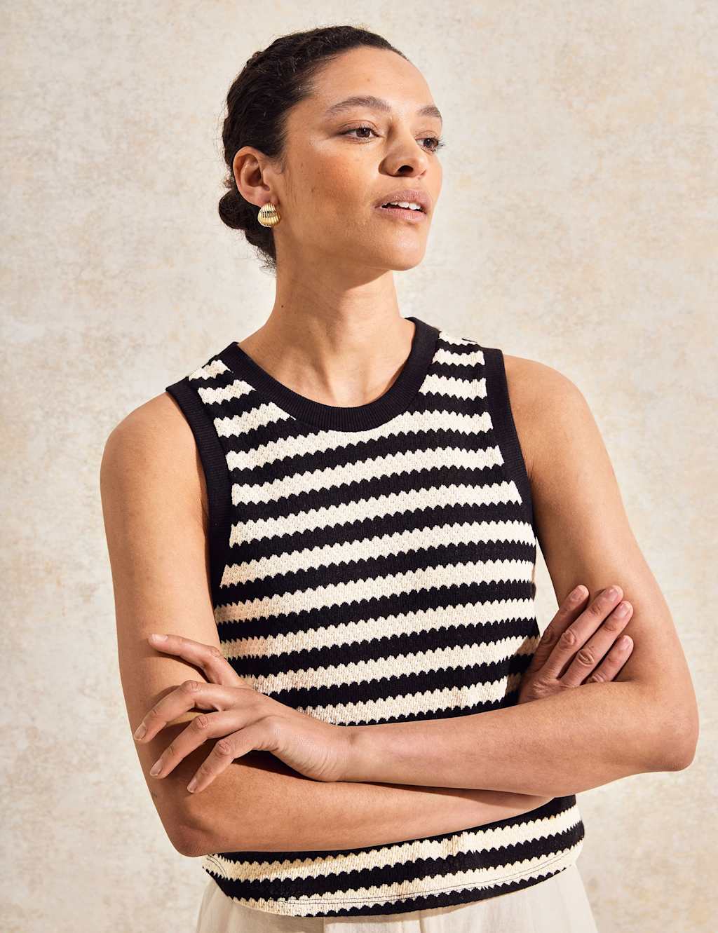 Cotton Blend Striped Vest