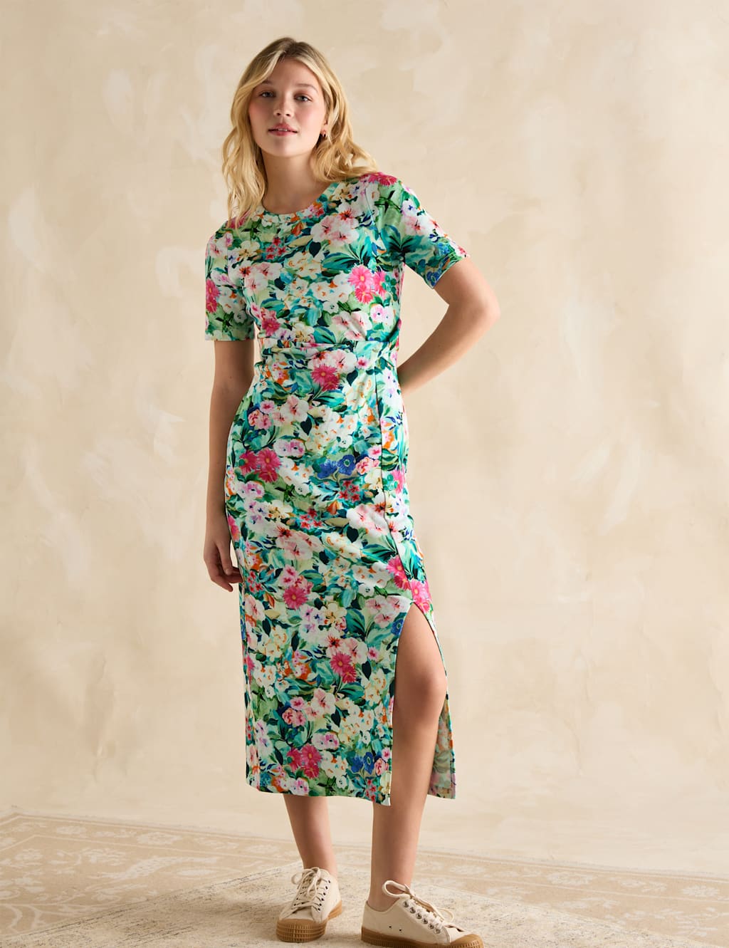 Jersey Floral Twist Front Midaxi T-Shirt Dress