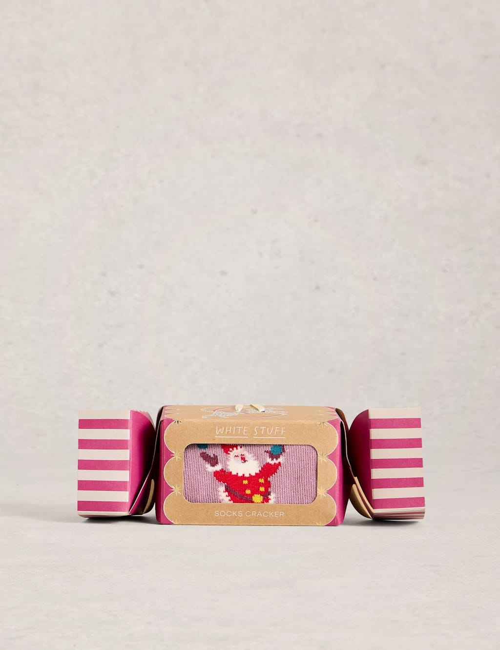 White Stuff Cotton Rich Santa Socks in a Cracker Pink Mix