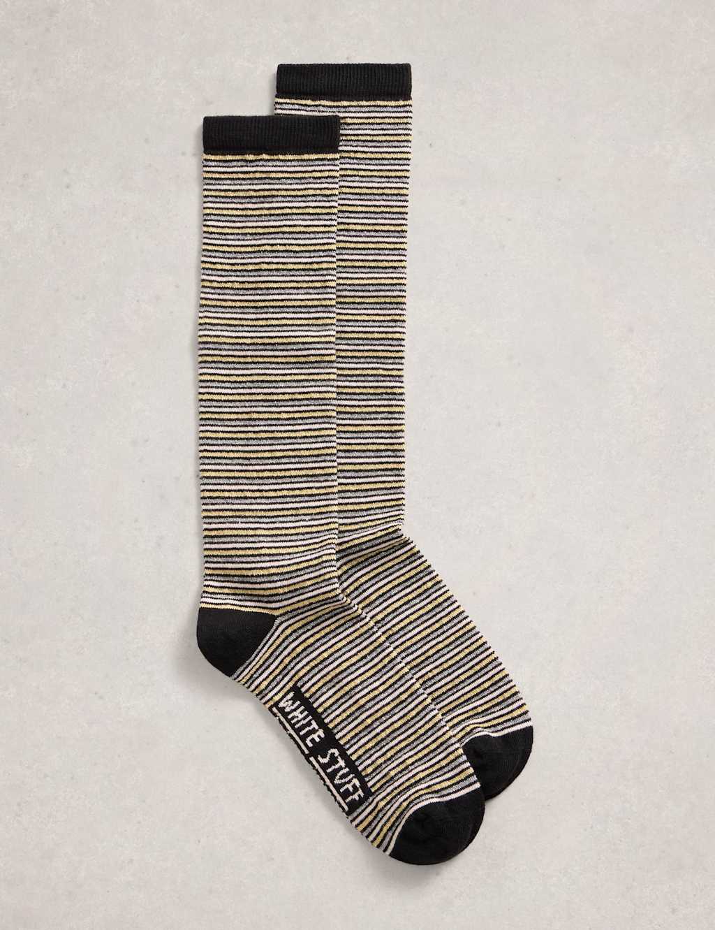 White Stuff Cotton Rich Metallic Stripe Knee High Socks Black