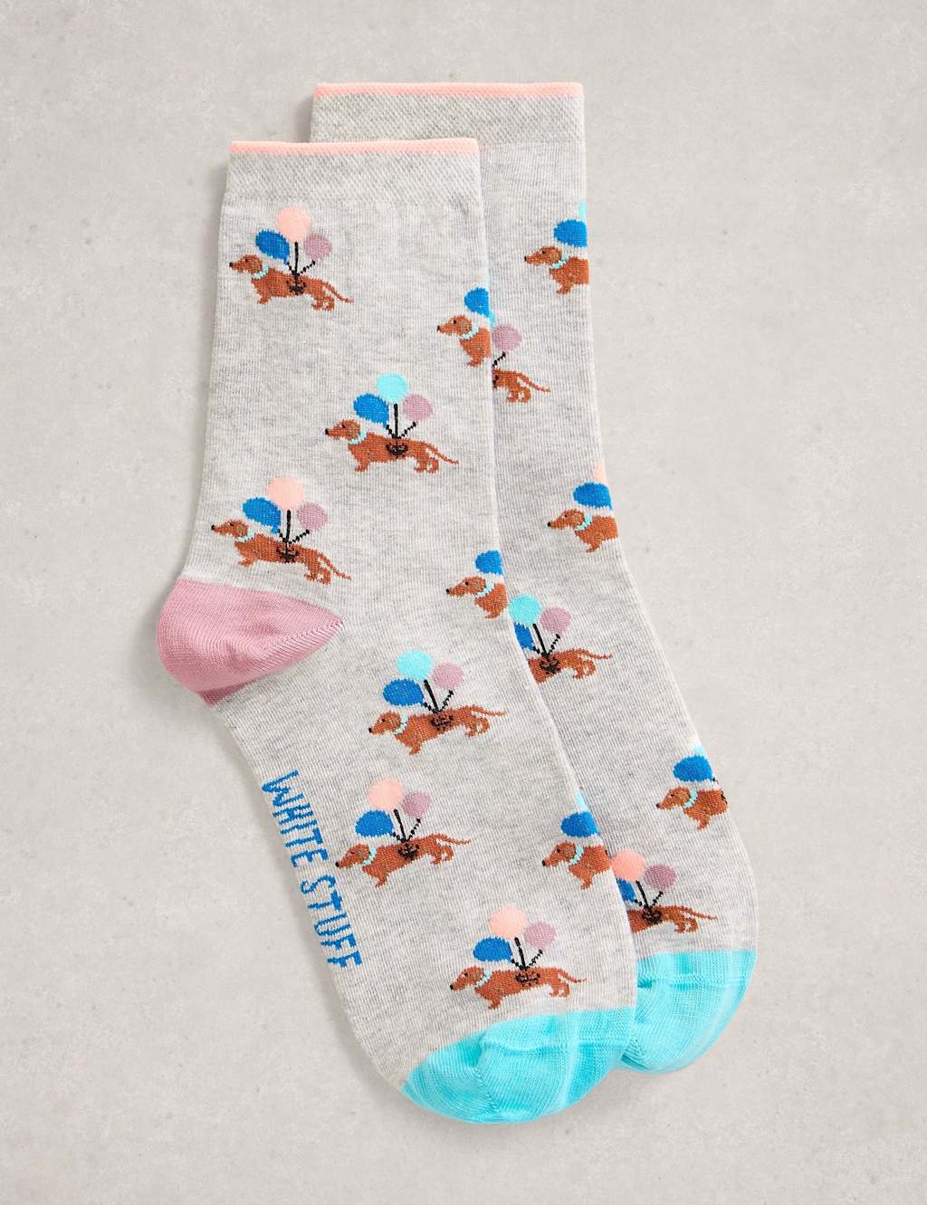 White Stuff Cotton Rich Novelty Ankle High Socks Light Grey