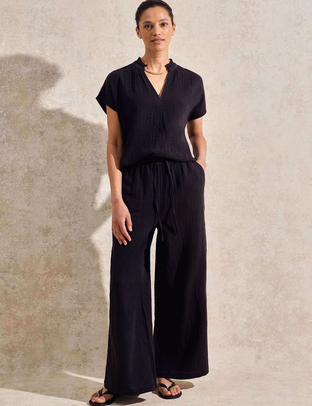 Pure Cotton Wide Leg Trousers