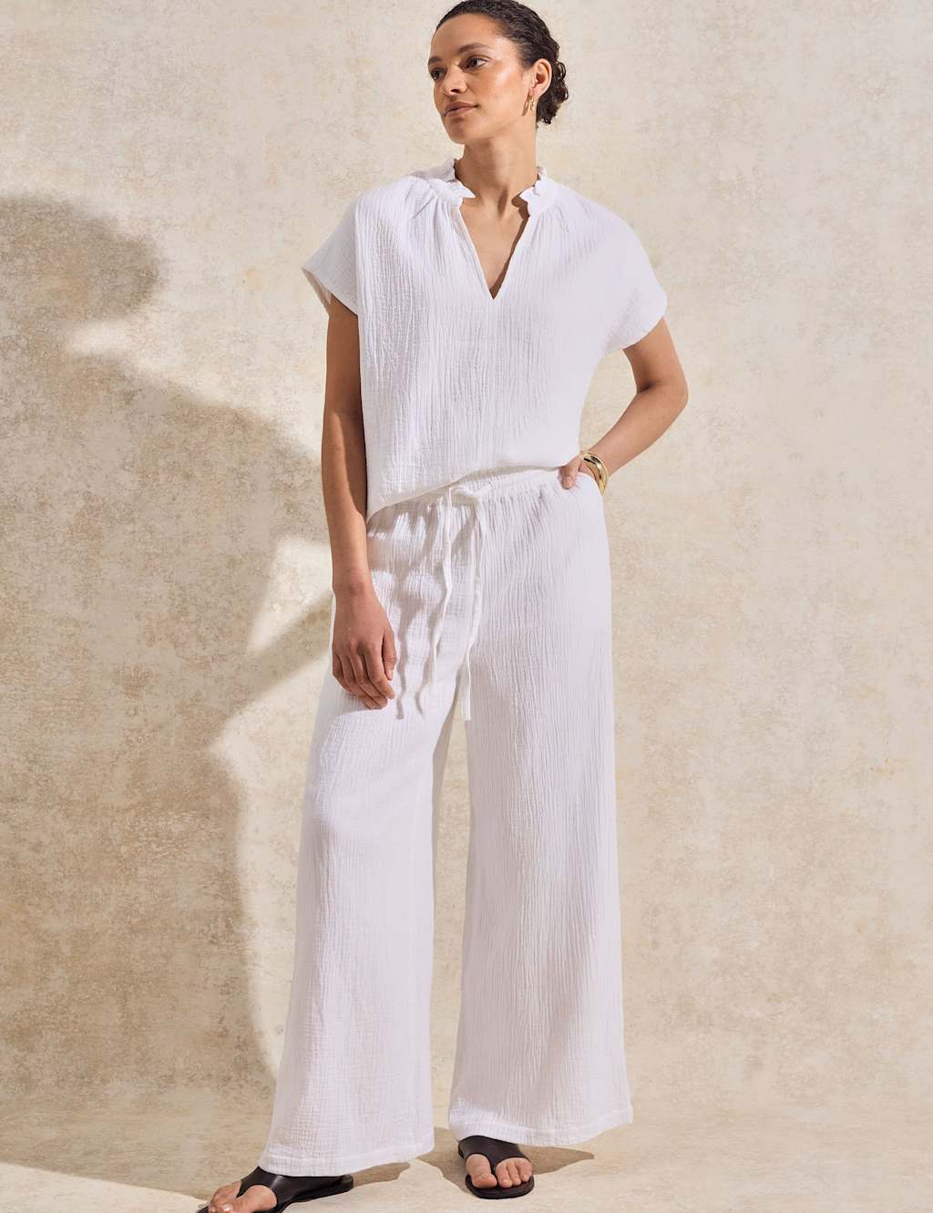 Pure Cotton Wide Leg Trousers
